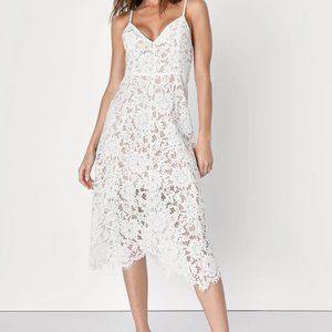 One Wish White Lace Midi Dress Medium